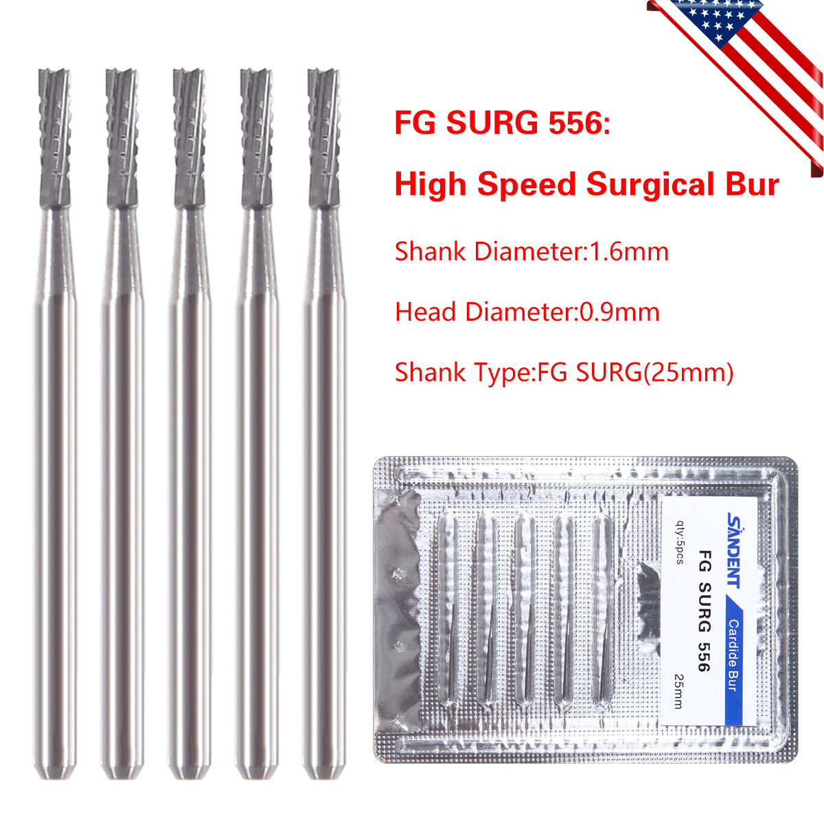 Dental Surgical Length Bur Tungsten Carbide 25mm FG SURG 556 straight fissure DL