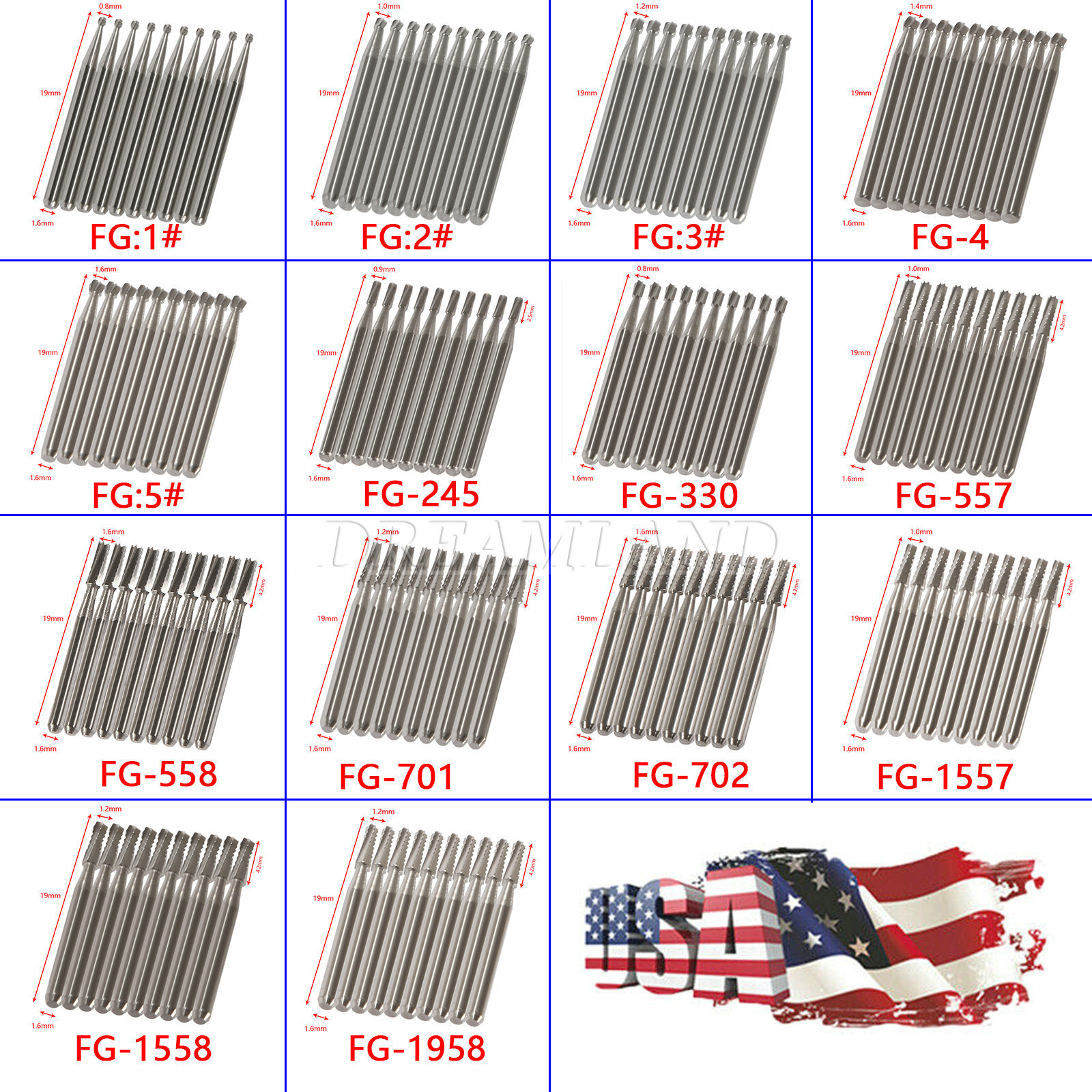 ALL Types Dental Round Tungsten Carbide FG Bur For Surgical/High Speed Handpiece