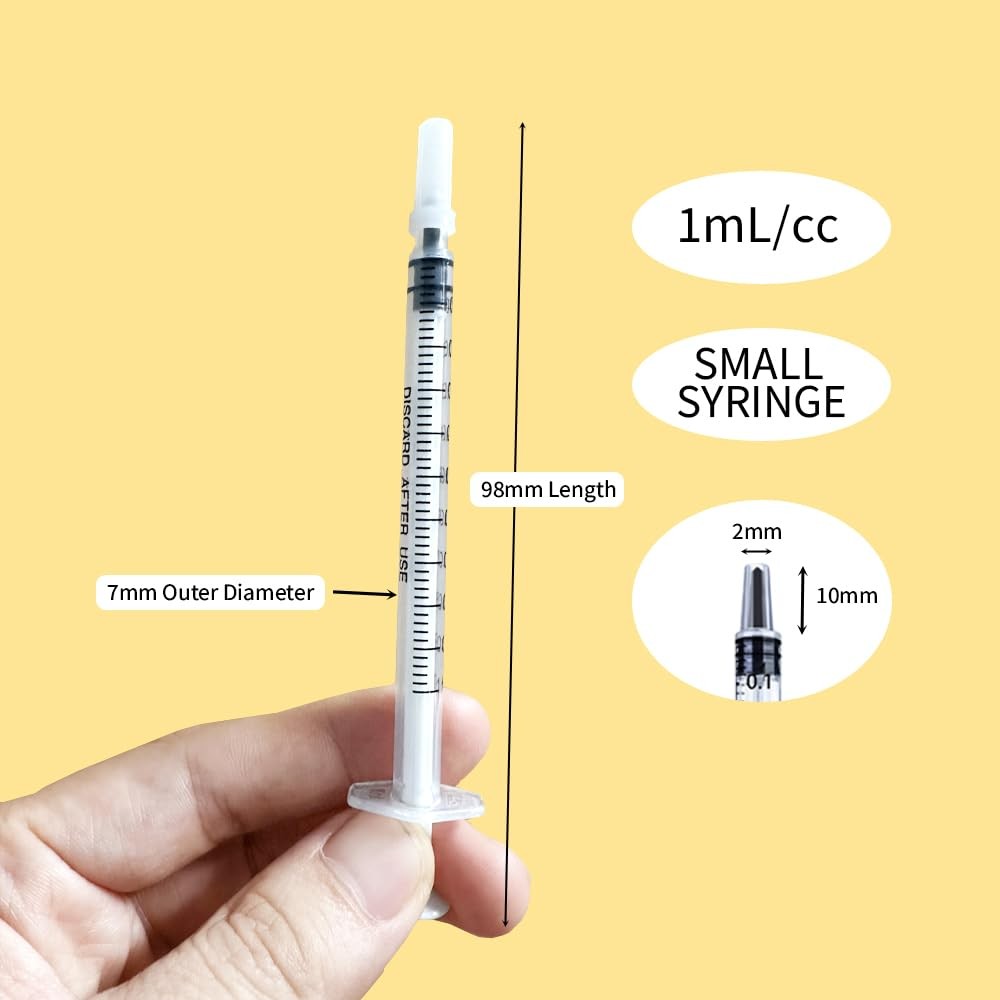 50 Pcs 1ml Syringes with Caps Oral Dispenser Individually Sterile 1ml, WHITE