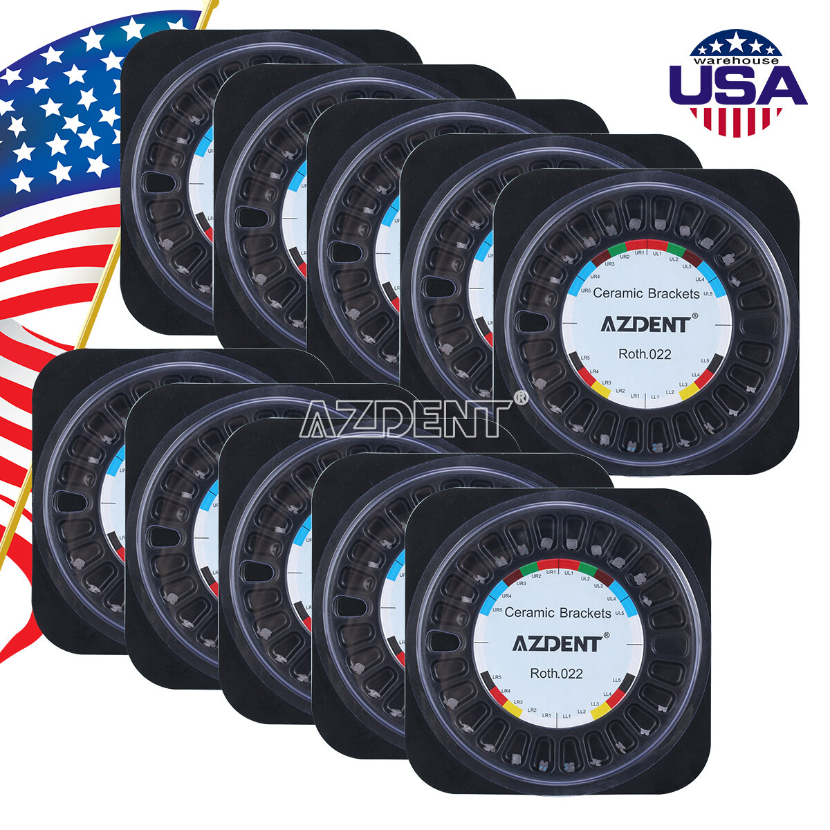 AZDENT Dental Orthodontic Brackets Braces Roth 0.022 Hooks 345 Ceramic /Metal