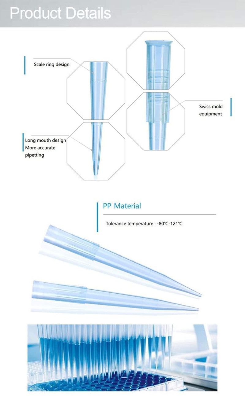 1000Ul Pipette Tips 1000 PCS per Bag Blue Laboratory Universal Plastic Liquid Pi