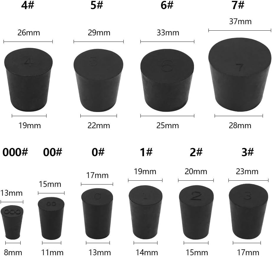 Black Rubber Lab Bungs – 10 Sizes, Perfect for Non-Aggressive Solutions