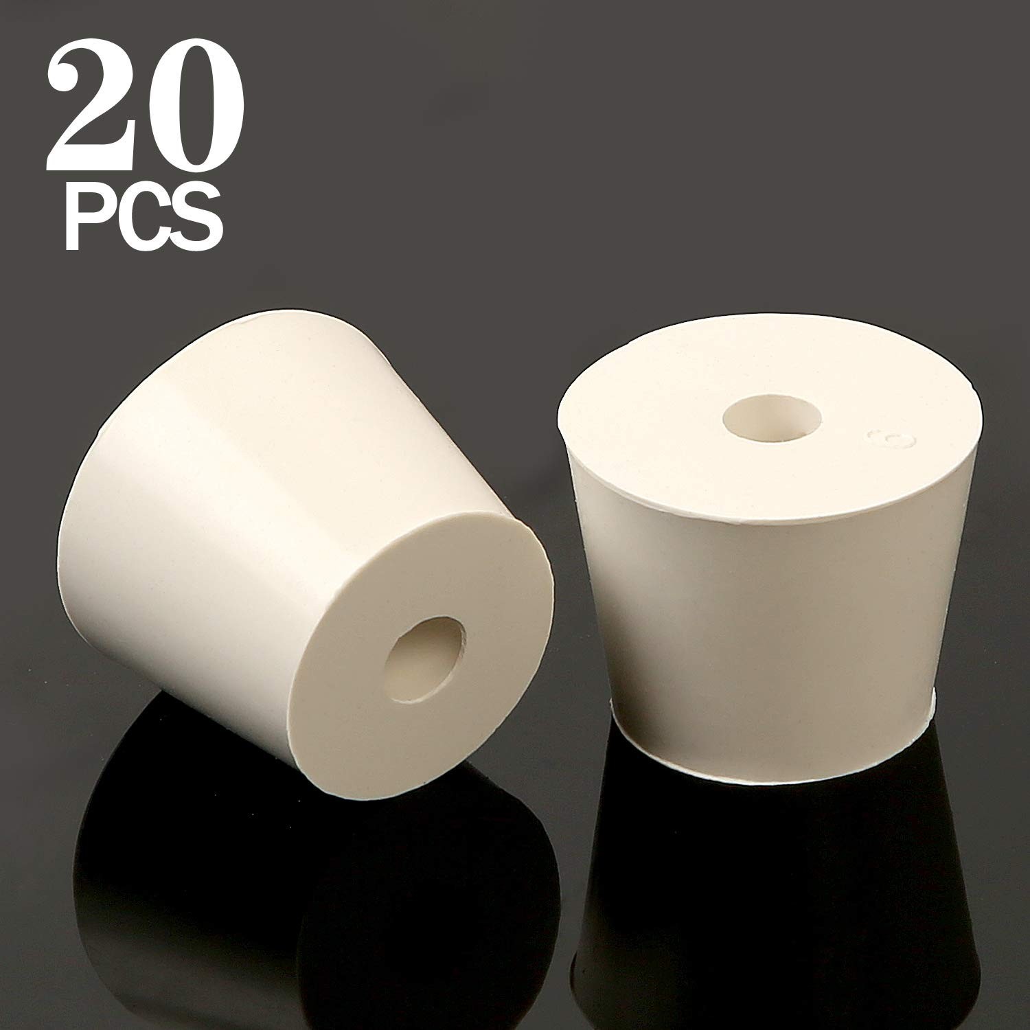 20 Pack Natural Rubber Stoppers #6 – Drilled Bungs with 5/16″ Holes for Glass Ju