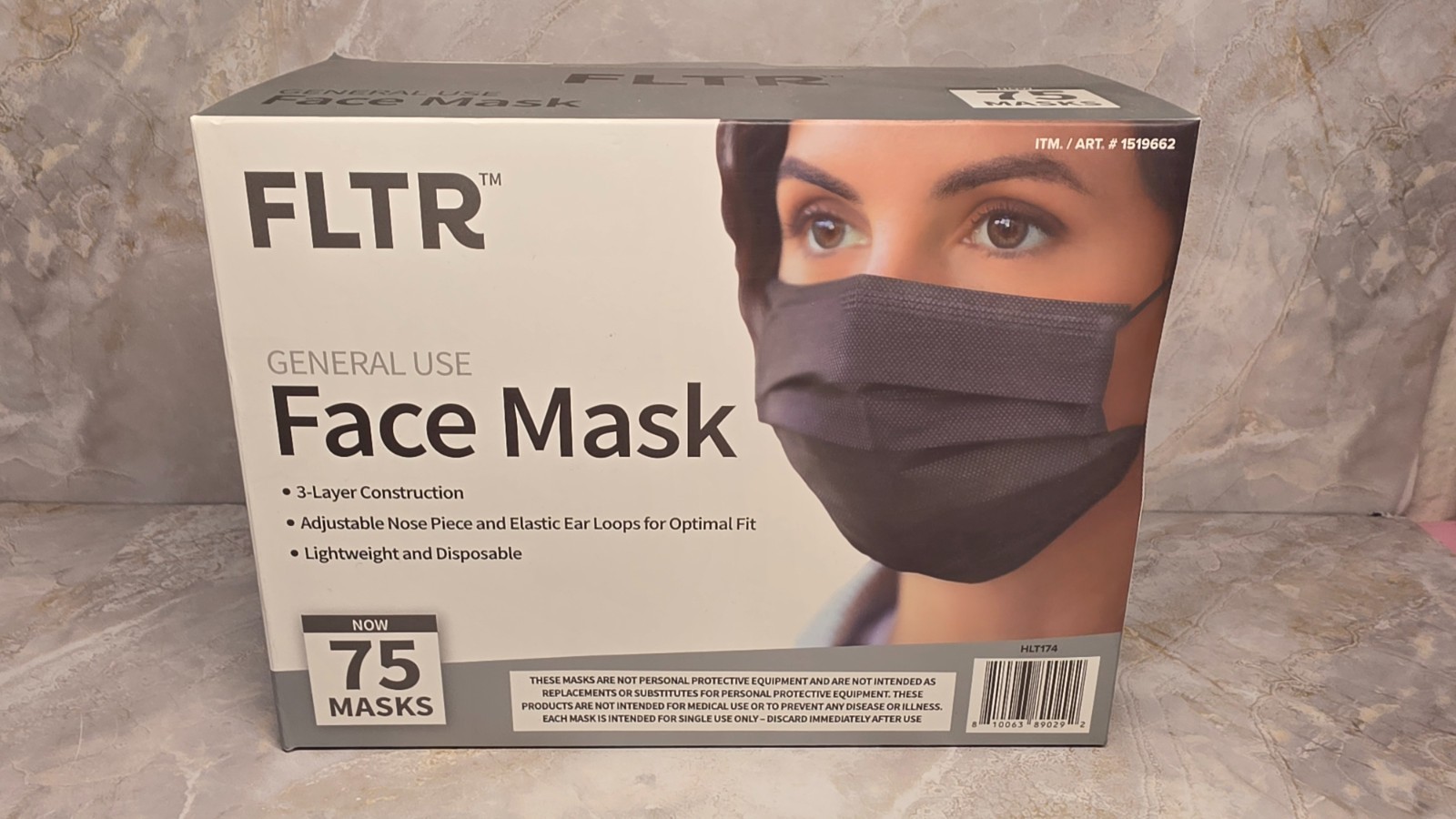 FLTR General Use Black Face Masks 75 Pack Sealed