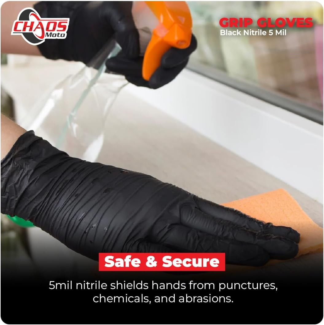 Grip Black Nitrile Gloves 5mil Latex-Free, Powder-Free, Micro-Textured for Repai
