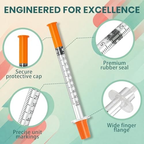 Syringe 0.5ml 30G 5/16 Inch 8mm Individually Wrapped Box of 100 Lab Liquid