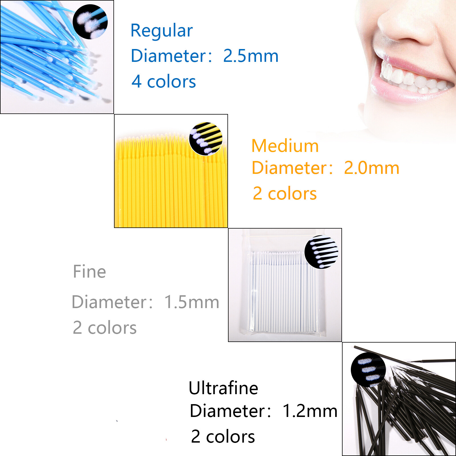 100pcs/pack Dental microbrush micro applicator tip regular/fine/ultrafine OR