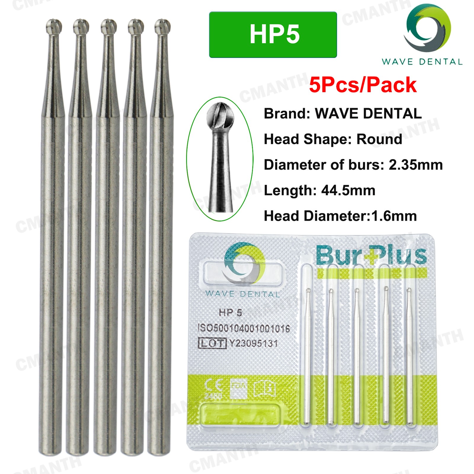 WAVE Dental Carbide Burs HP Round Head Low Speed Bur for Straight Handpiece US