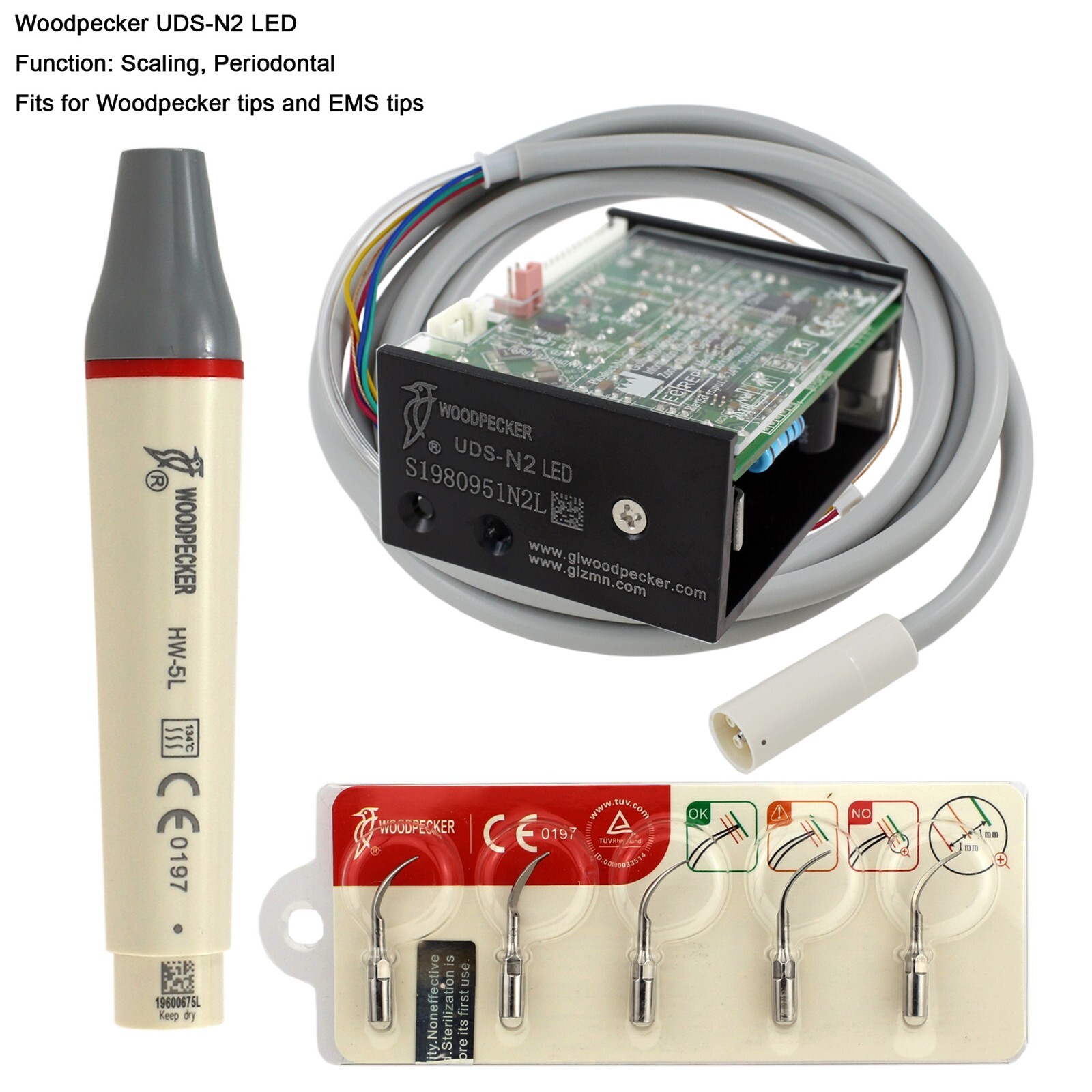 Woodpecker Dental Ultrasonic Piezo Scaler Tips HW-5L Handpiece UDS-N2 N3 LED G1