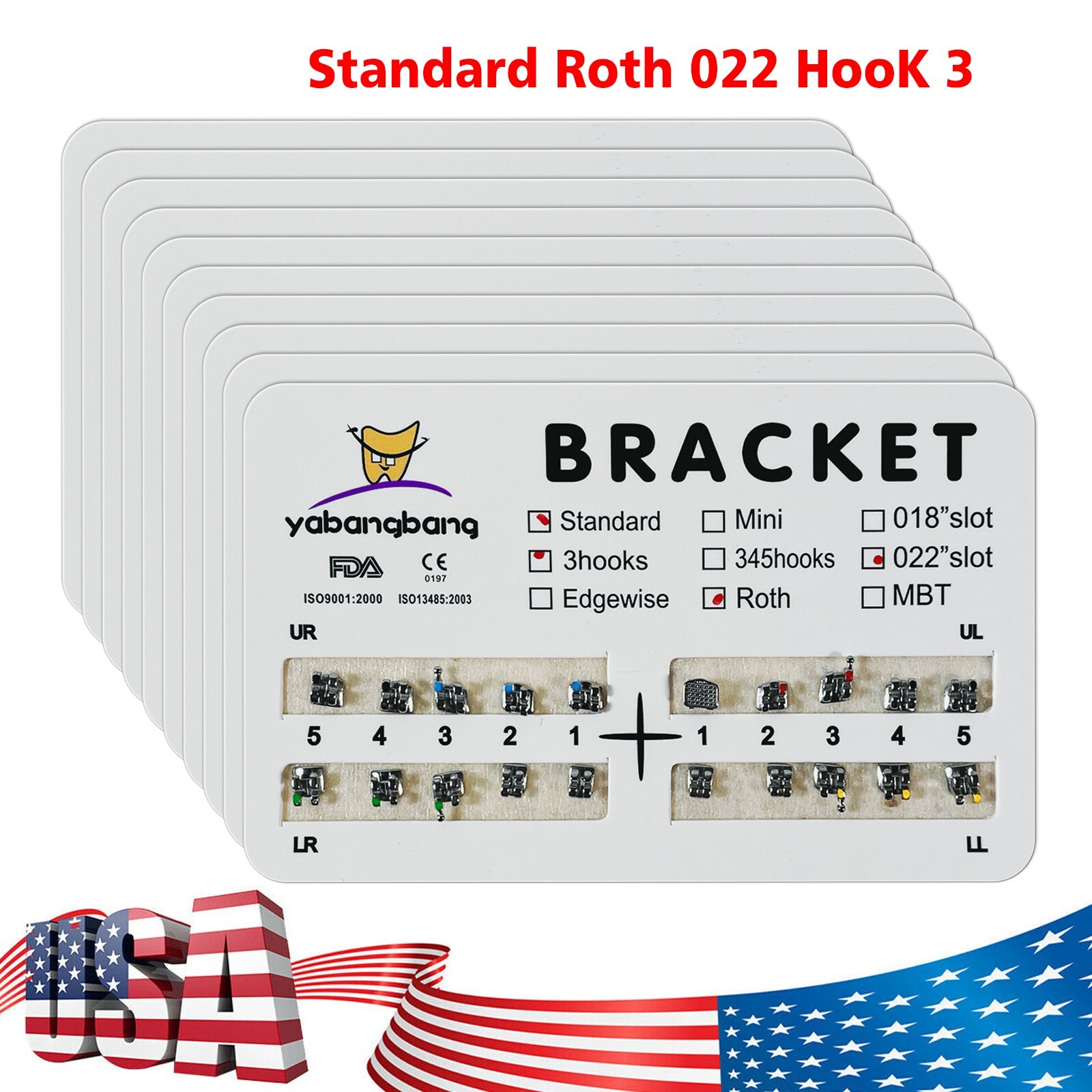 10 Packs/200 pcs Dental Ortho Brackets Metal Braces Standard Roth 022 Hooks 3
