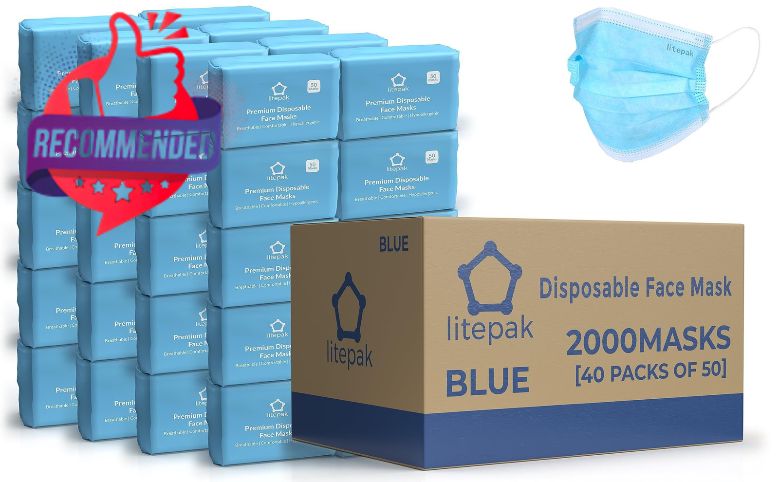 2,000pcs Disposable Face Masks- 3 Ply Breathable Mask For Adults – Blue (40
