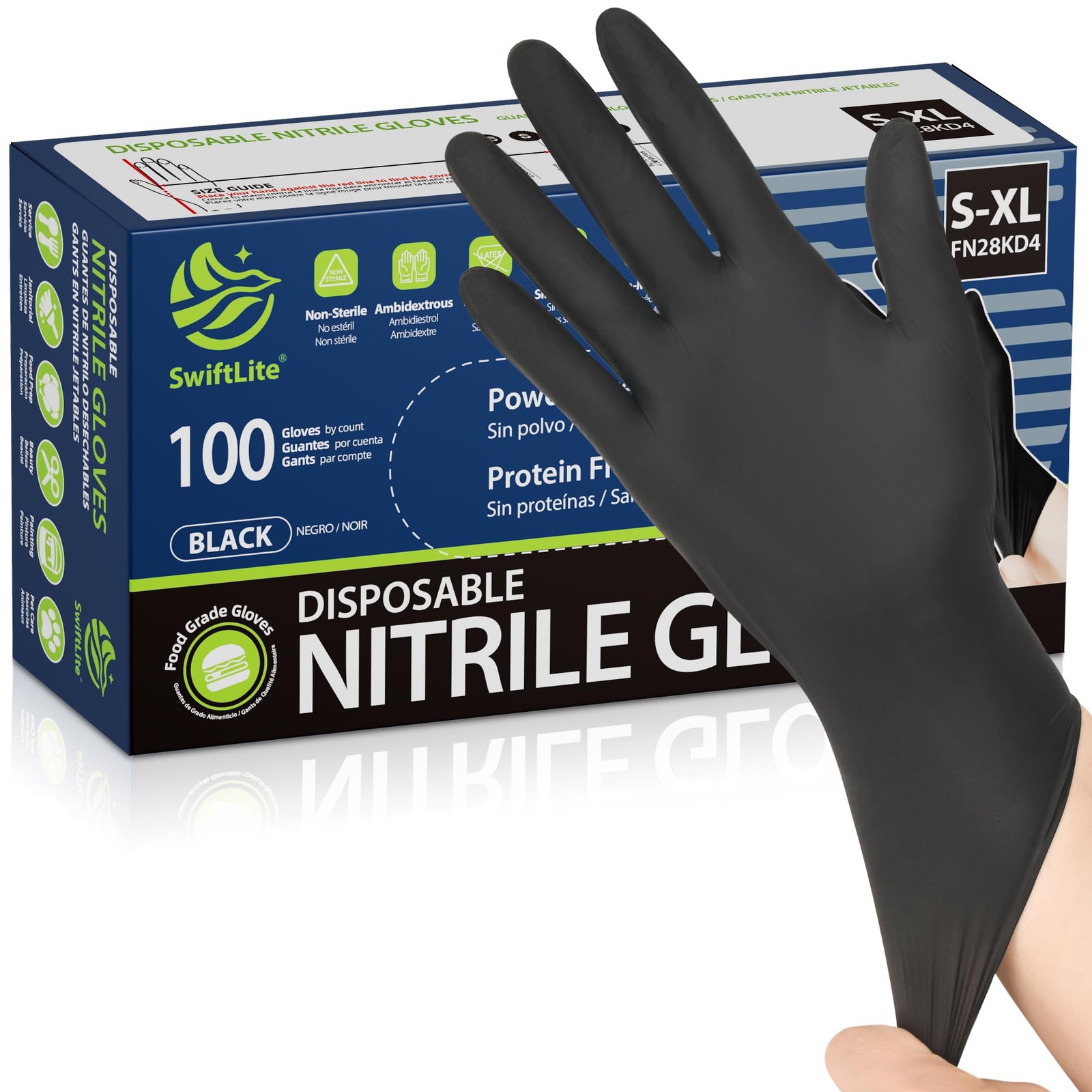 Black Nitrile Gloves,Food Safe Disposable Gloves Latex Free, Rubber Gloves L 100