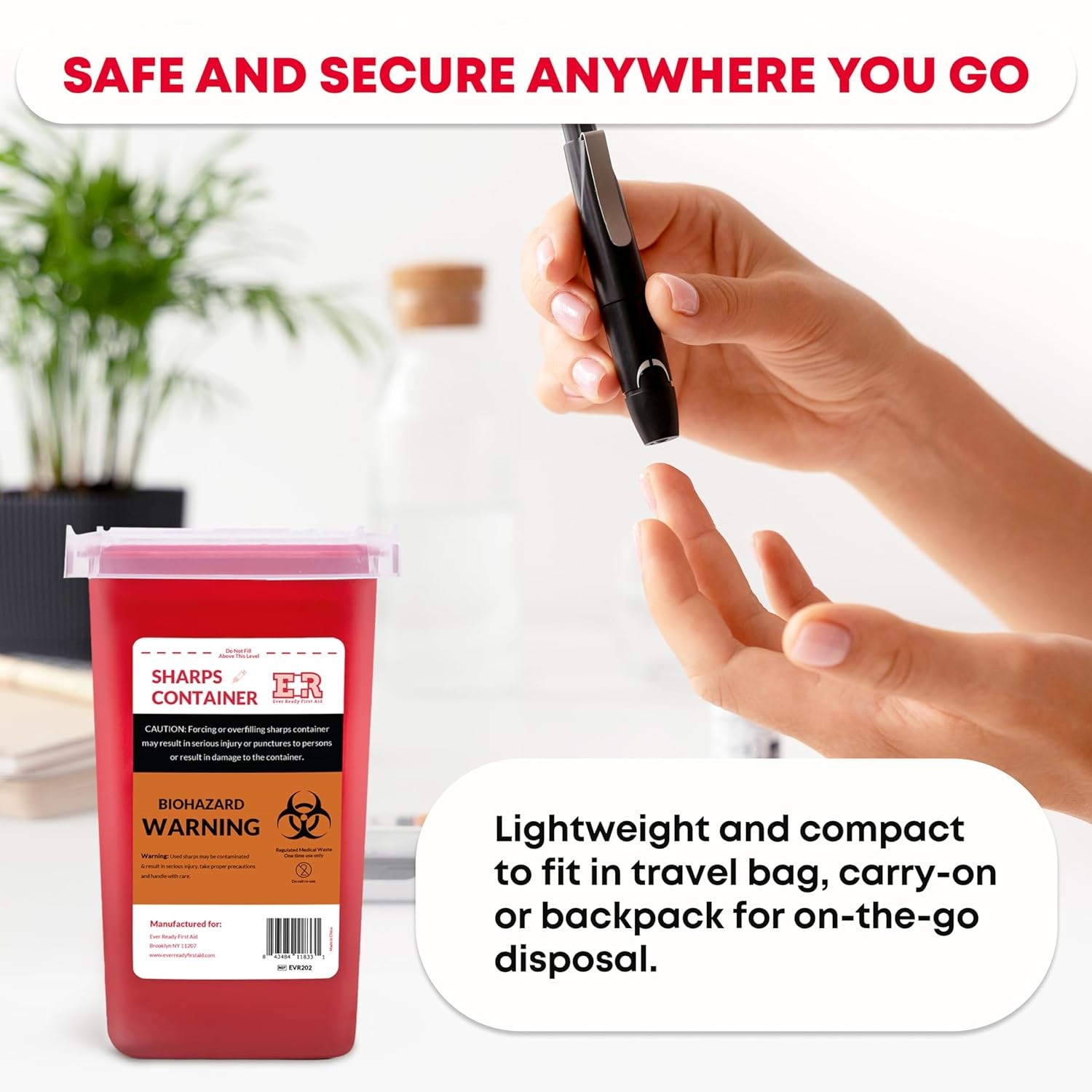 Ever Ready Locking Sharps Container with Split Lid Design for Medical Waste