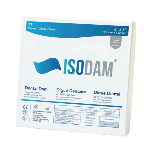 4D Rubber ISO02300675 Isodam Non-Latex Dental Dam 6″ x 6″ Heavy 75/Bx