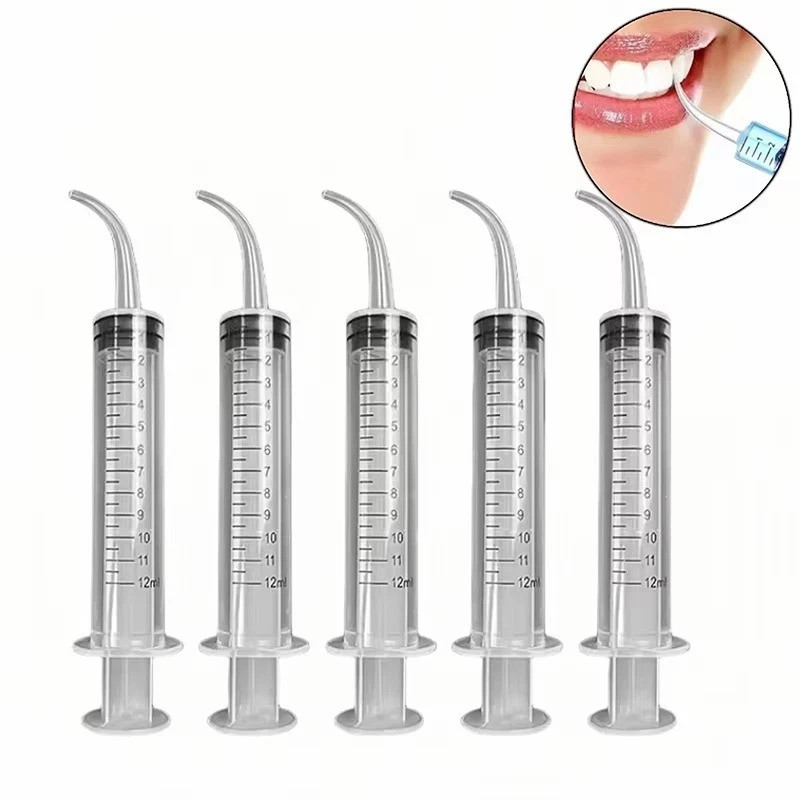 5pcs Dental Syringe 12ml Disposable Oral Irrigation Curved Tip Elbow Lab