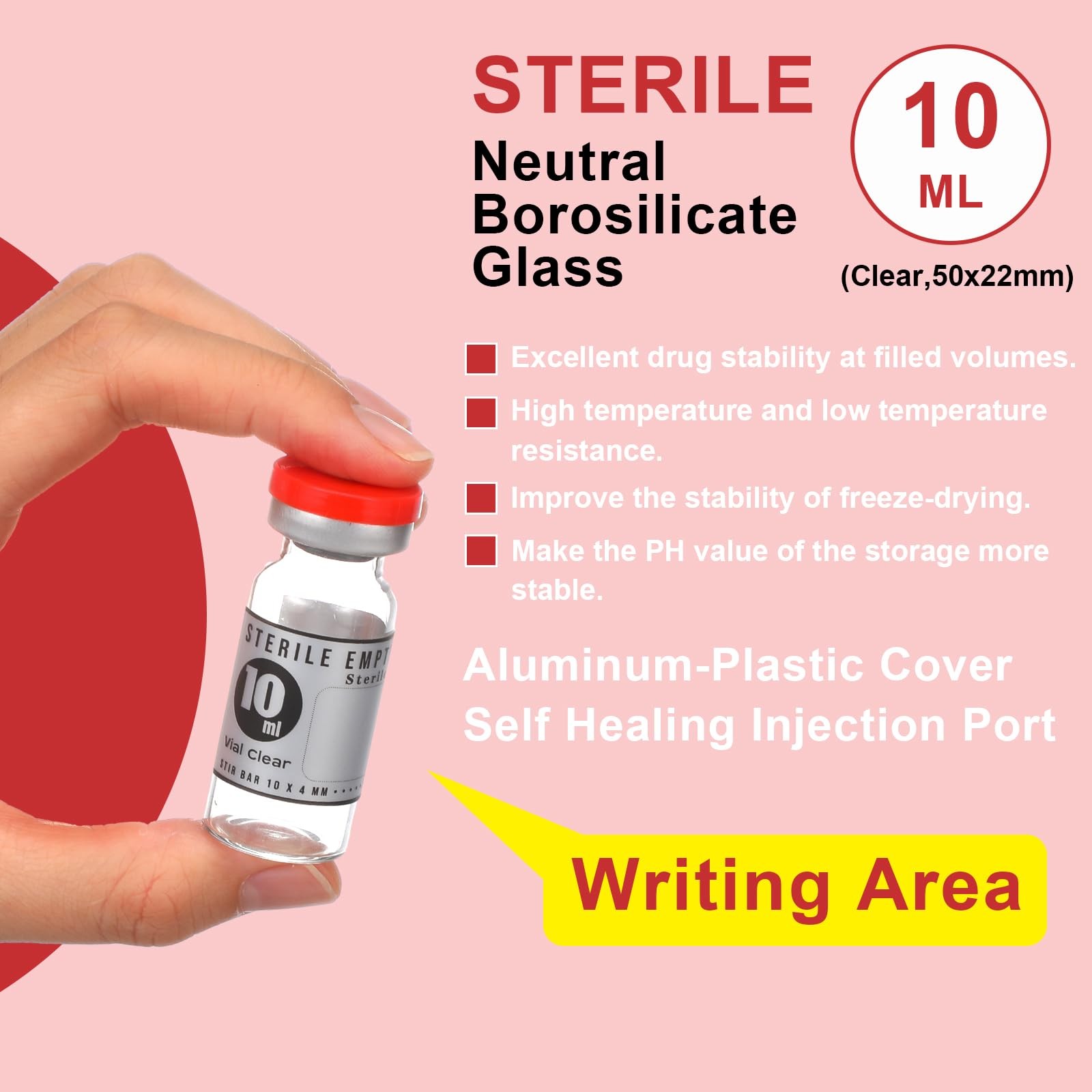 20 Pcs 10ml Sealed Sterile Empty Vials with Self Healing Injection Port Glass…