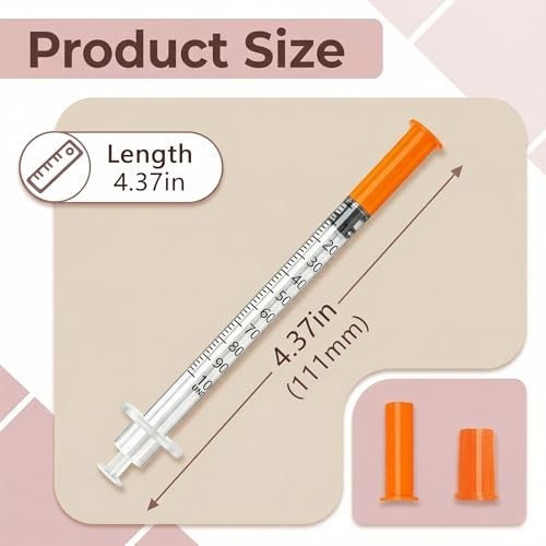 1ml 31G 5/16 Inch 8mm Syringes Box of 100 Individually Wrapped Lab Liquid