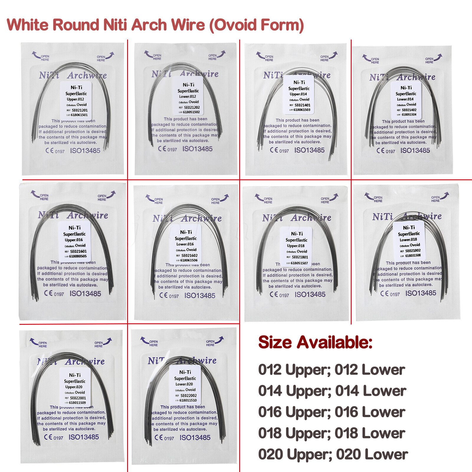 10-1000pcs Dental Super Elastic Niti Round Arch Wires Ovoid for Bracket Braces