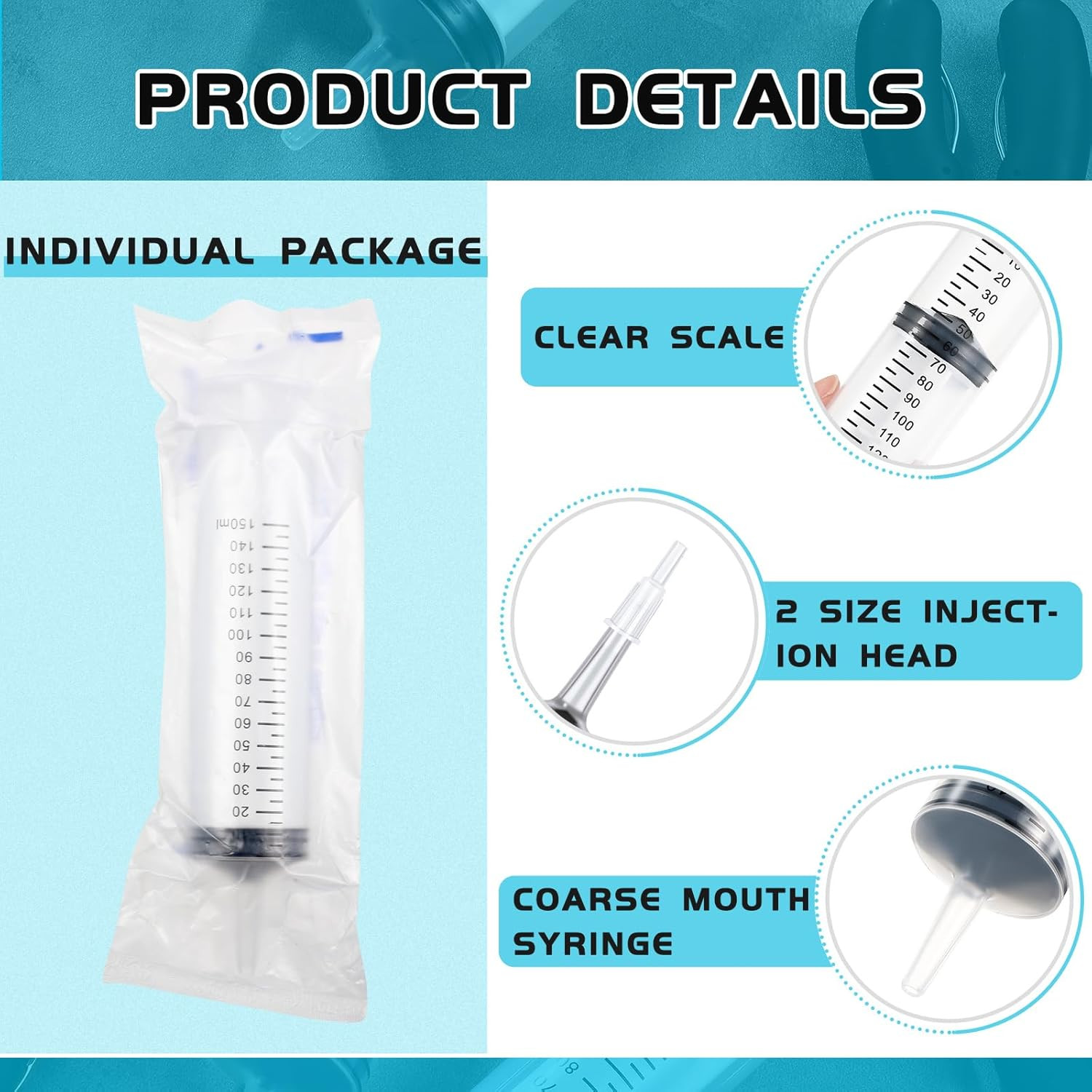 20-Pack 150ml Plastic Syringes Catheter Tip, No Needles, Individually Sealed Set