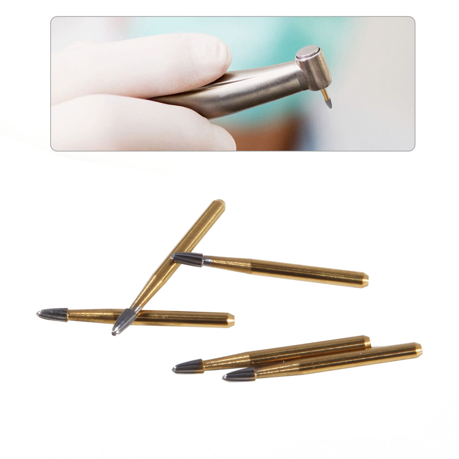 10Pcs Dental Trimming+Finishing Carbide Burs Egg Shape Football Gold FG7404