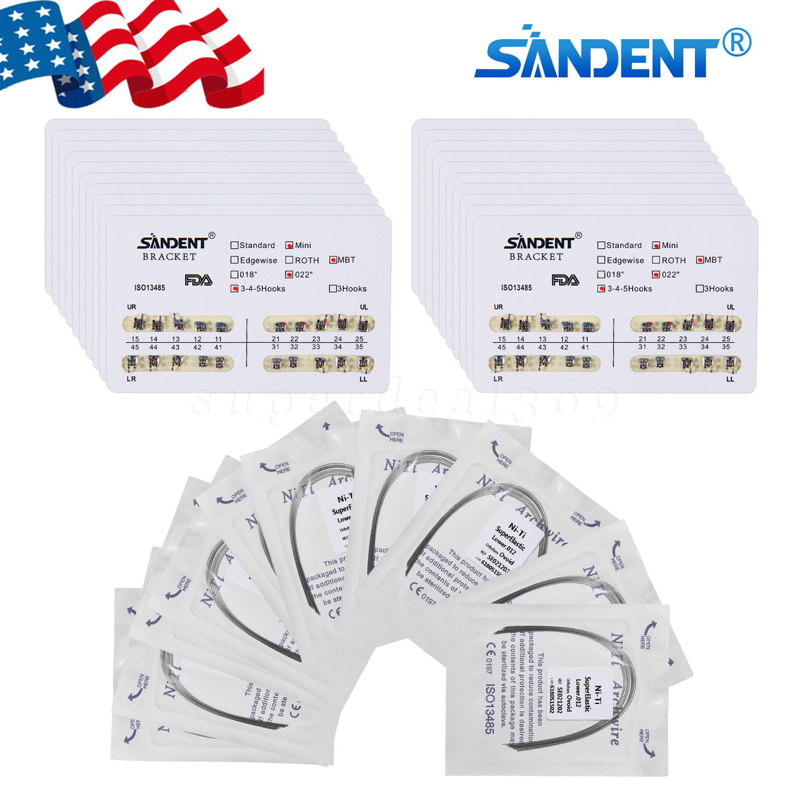 SANDENT Dental Orthodontic Braces Brackets Mini Roth.022 Hook345 / Arch Wire ns