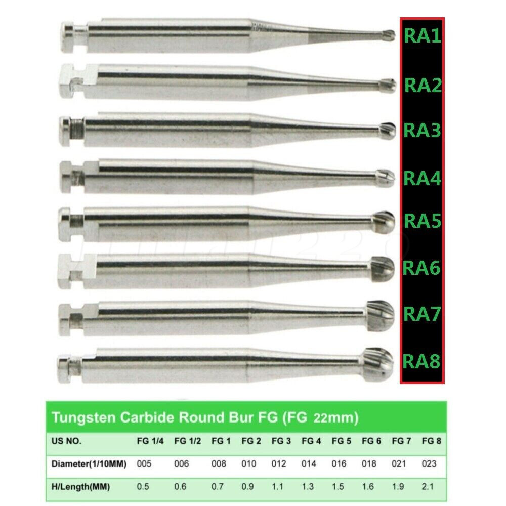 50PC Dental Tungsten Steel Carbide Burs Low Speed Round ball shape RA 1~8 22.5mm