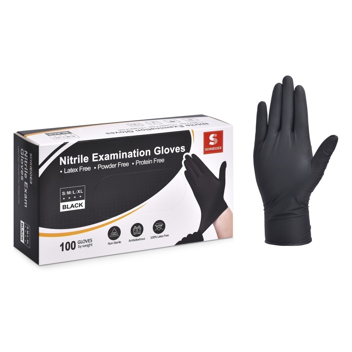 Schneider Disposable Nitrile Exam Gloves Large Black NBFK7103 100 Count