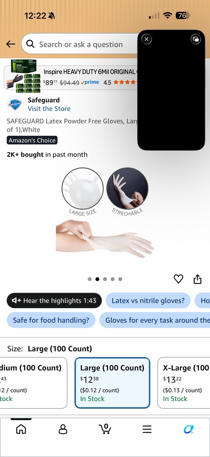 Powder-Free Food-Grade Latex Gloves, 100 Count Pack
