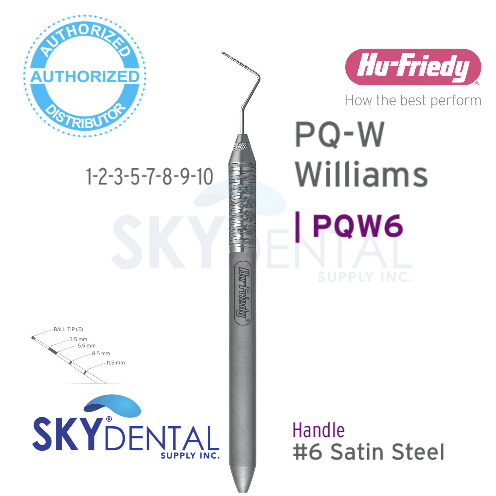 Hu-Friedy Single ended PQ-W Williams Color-Coded Probe – PQW6, PQW7, PQW8, PQW
