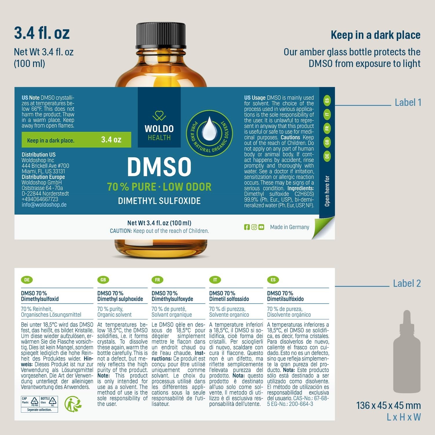 70% DMSO Liquid – Pharmaceutical Grade Dimethyl Sulfoxide, High Purity Solvent,