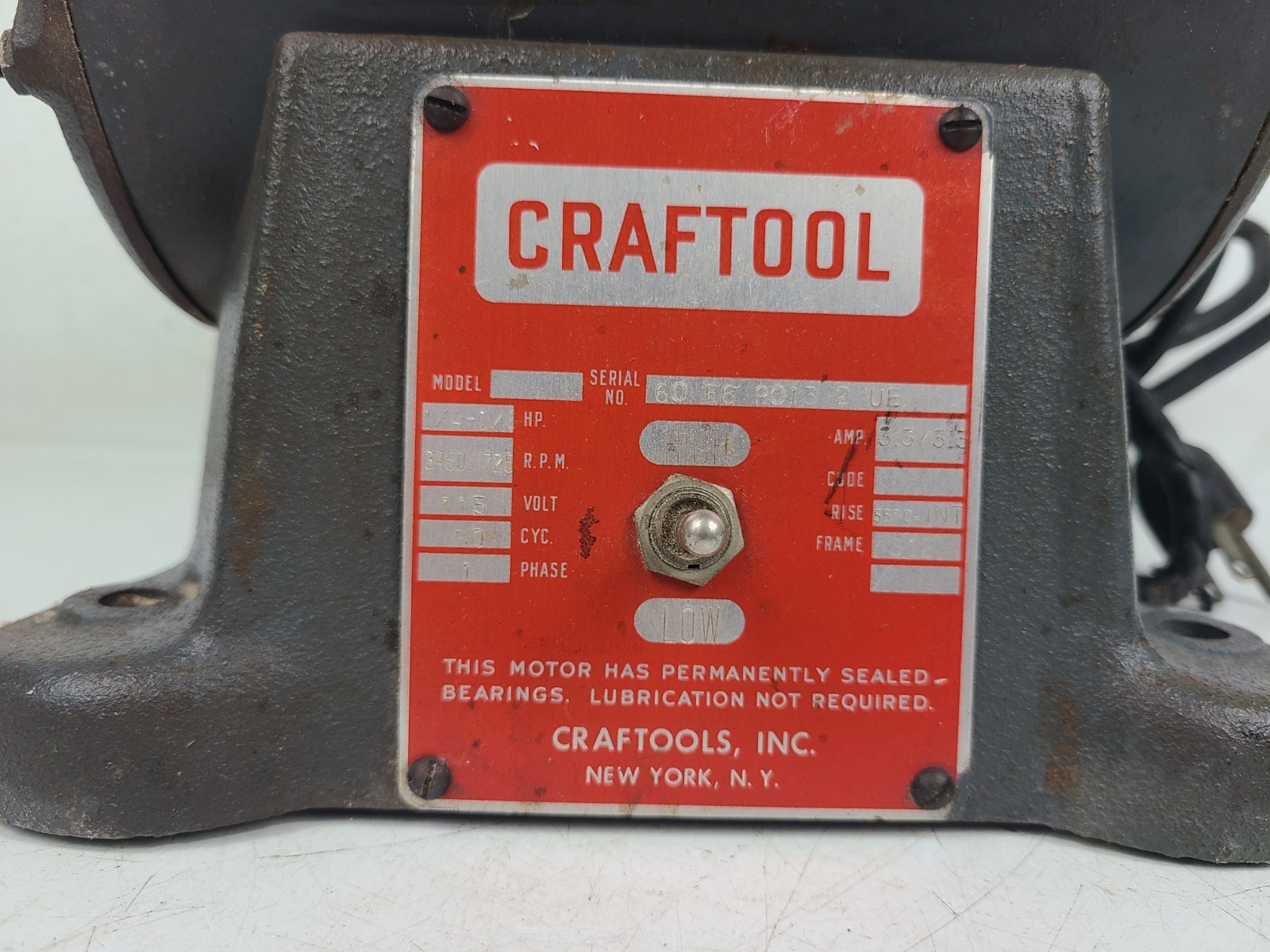Craftool Dental Lab Polishing Motor Bench Lathe 1/4-1/6 HP (TESTED)
