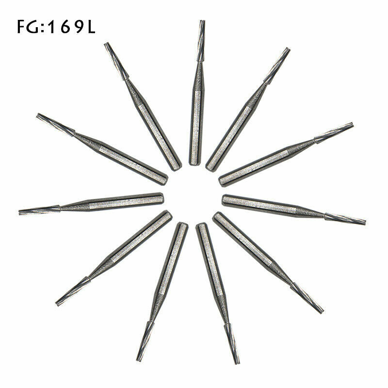 NEW 10Pcs Dental Lab Carbide Burs Drills FG169L# Tapered Fissure High Speed Bur