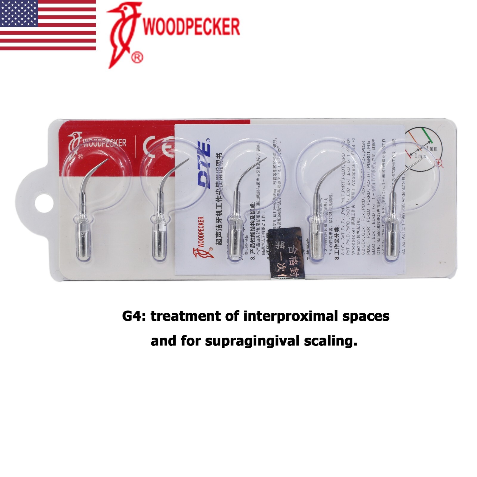 Woodpecker Dental Ultrasonic Scaler Handpiece HW-5L Piezo Tips G1 P1 P3 G4 EMS