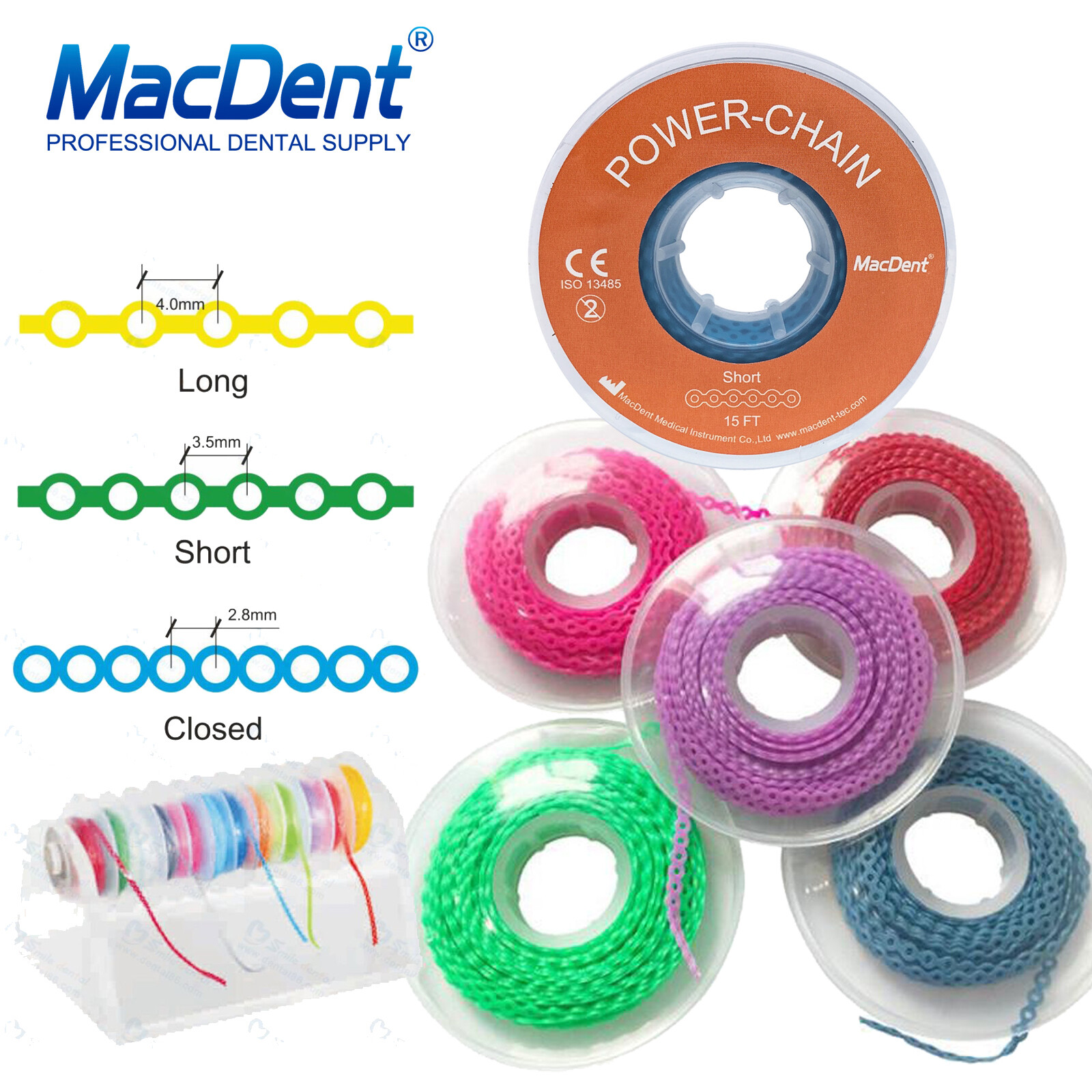 Dental Ortho Elastic Ultra Power Chain Rubber Braces Bands Long/Short/Continuous