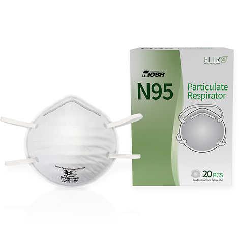 FLTR NIOSH N95 Particulate Respirators, Single Use, One Size, White, 19 ct