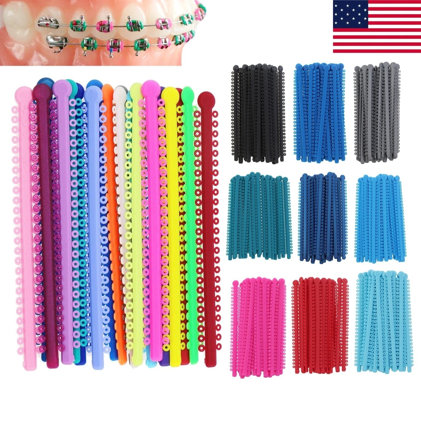 Dental Orthodontic Elastic Ligature Ties Rubber Bands Single/Double Color Brace