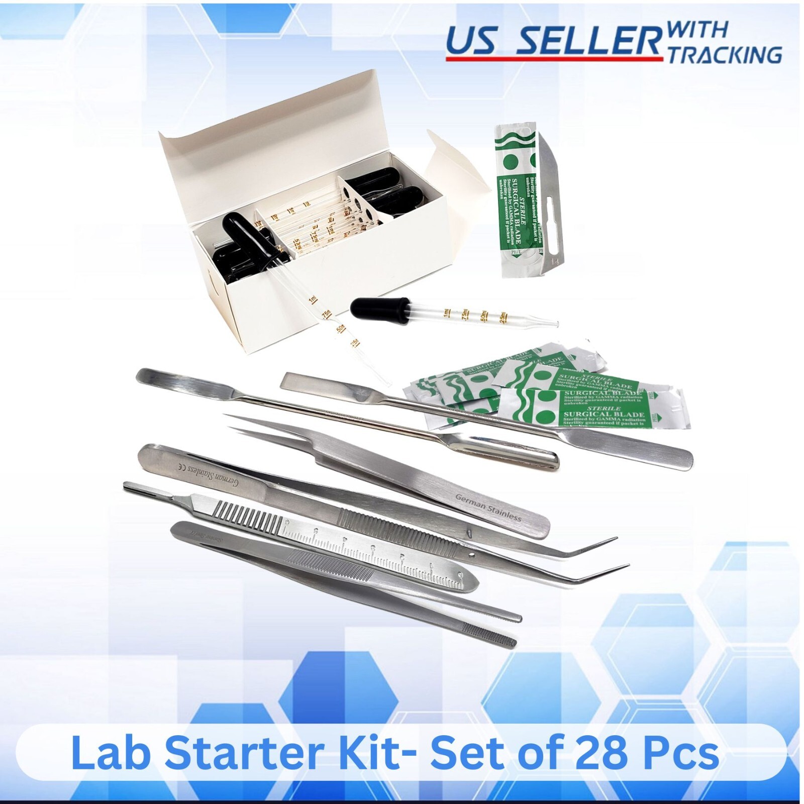 28pc Pharmacy Medical Lab Spatulas & Pipettes Science Chem Lab Kit For Students