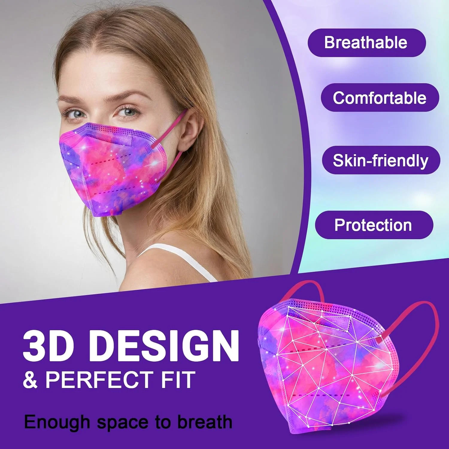 Rasav KN95 Face Masks, Comfortable 5 Layer Cup Dust Safety Mask, Muti-colored De