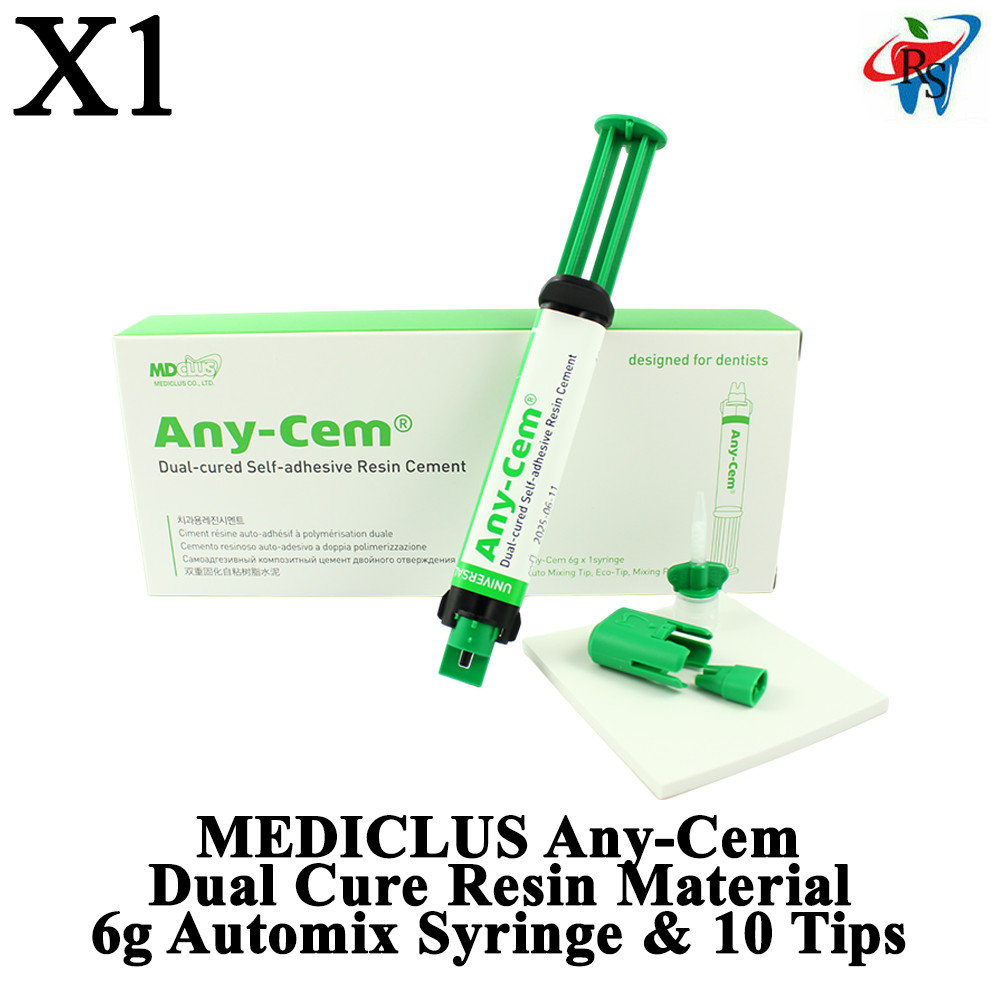 x1 MEDICLUS Any-Cem Dual Cure Resin Material 6g Automix Syringe & 10 Tips