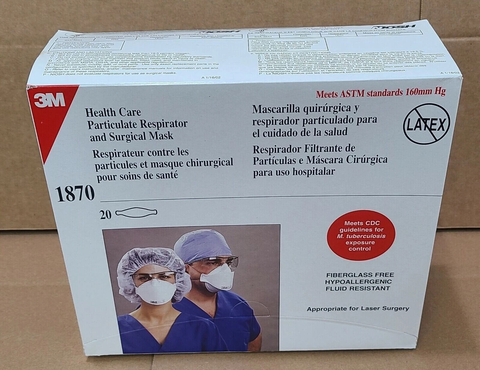 Box of 20 Genuine New 3M N95 1870 Respirator Surgical Face Masks,