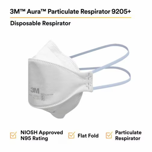3M Aura Particulate Respirator 9205+, N95, Pack of 440 Disposable Respirators, I