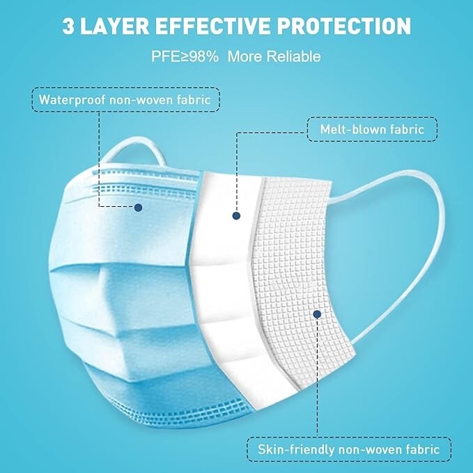 DR.MOXA Face Masks Disposable 100 Pack PFE 98% 3 Ply Protection Adults General
