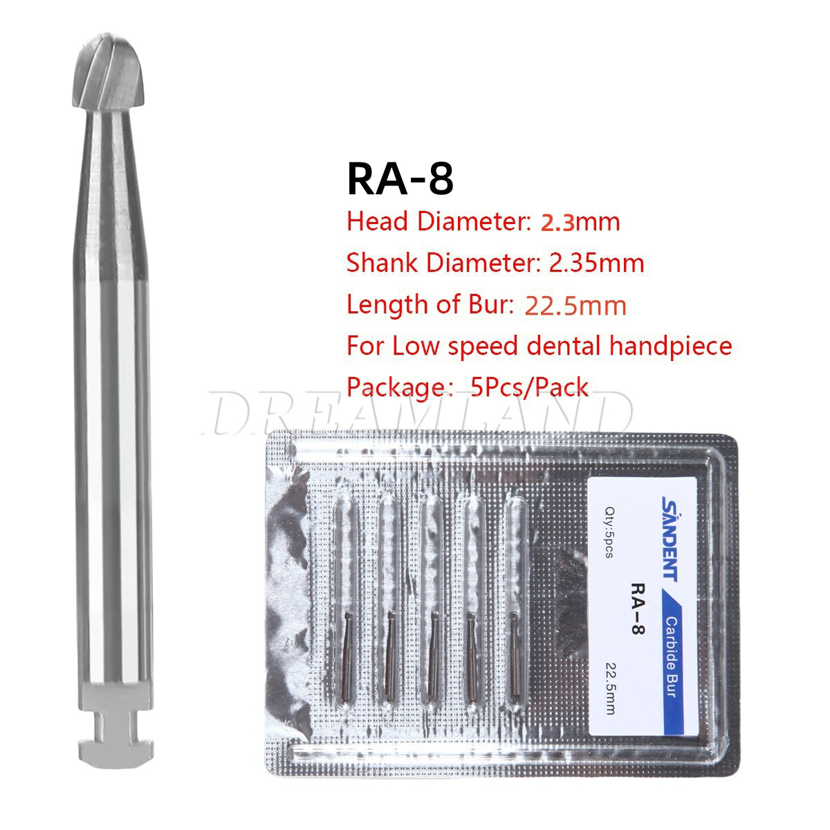 5 Pcs/Pack Dental 22.5mm Round Carbide Bur Slow Speed Latch Type RA8 Burs USA
