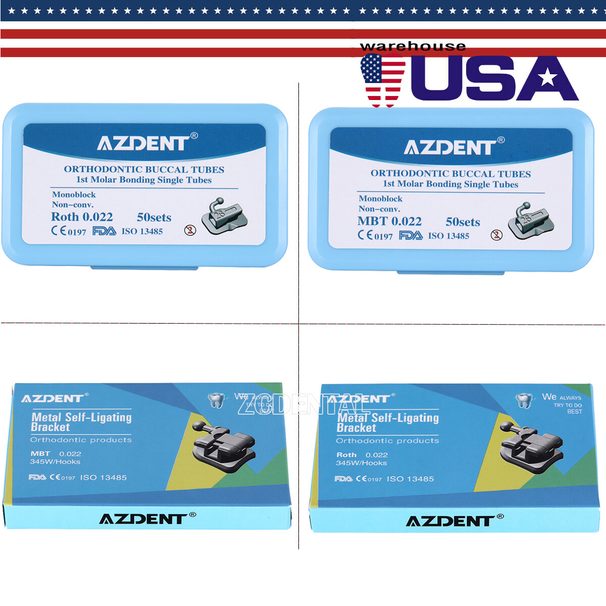 Brackets ortodoncia dental Tubos bucales MBT Roth 022 Ganchos 345 monobloque