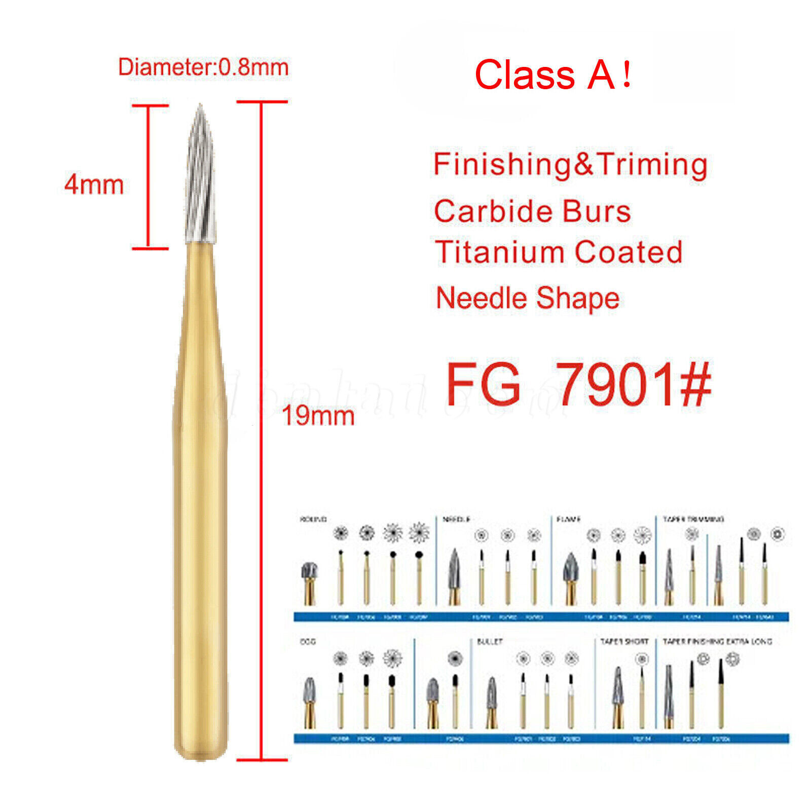 TRIMMING & FINISH DENTAL CARBIDE BURS 12 BLADES FF 7901 NEEDLE 10/PK