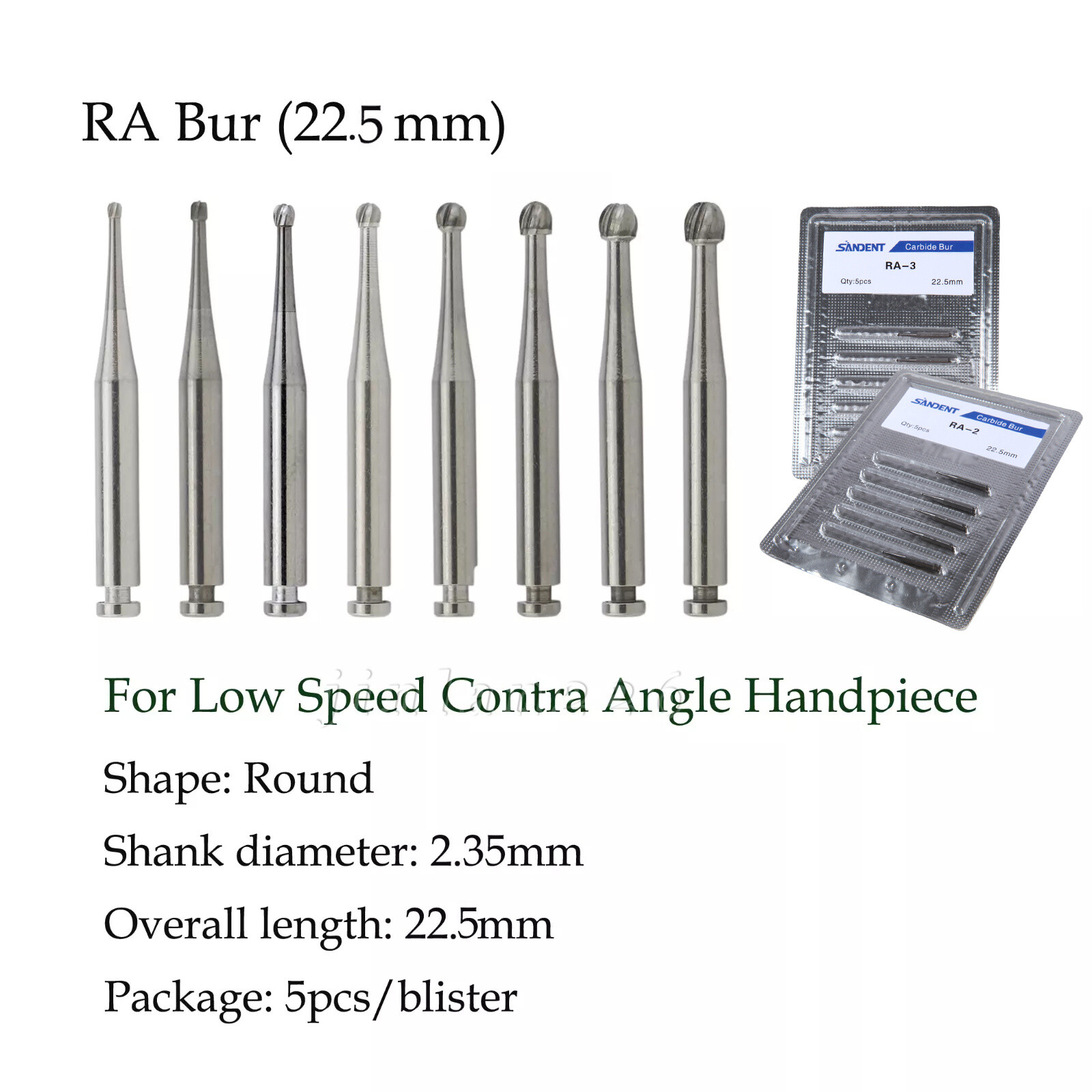 Round Carbide Burs for Slow Speed Latch RA (Choose Your Size & Qty) 22.5mm