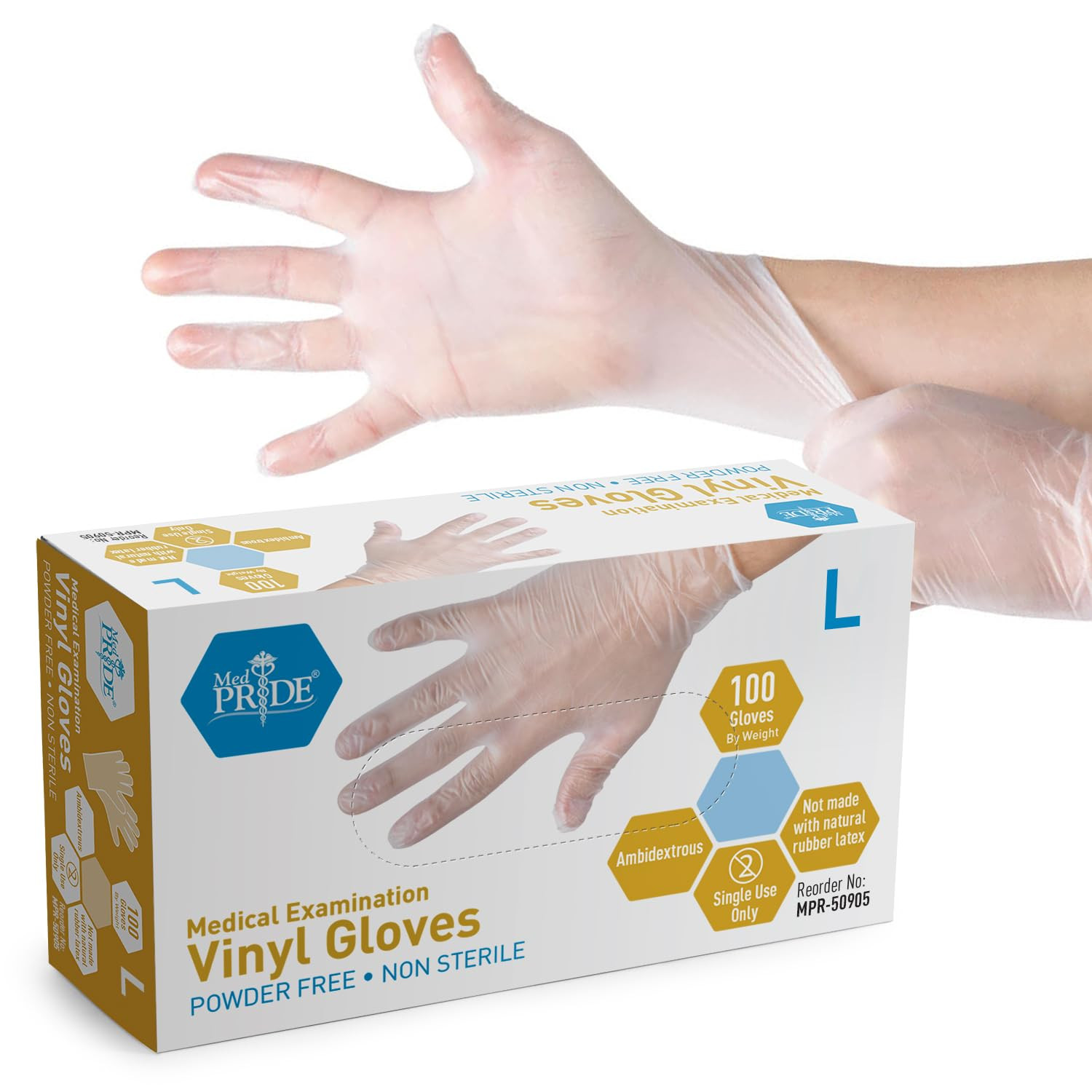 Medical Vinyl Examination Gloves (Large, 100-Count) Latex Free Rubber