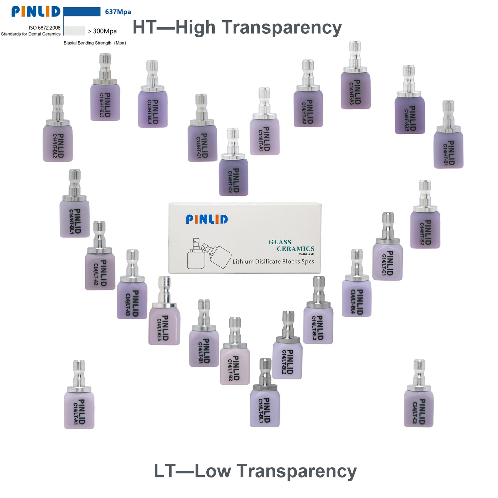 Lithium Disilicate Glass Ceramic IPS e.max CAD HT/LT Blocks For inLab C14/5pcs