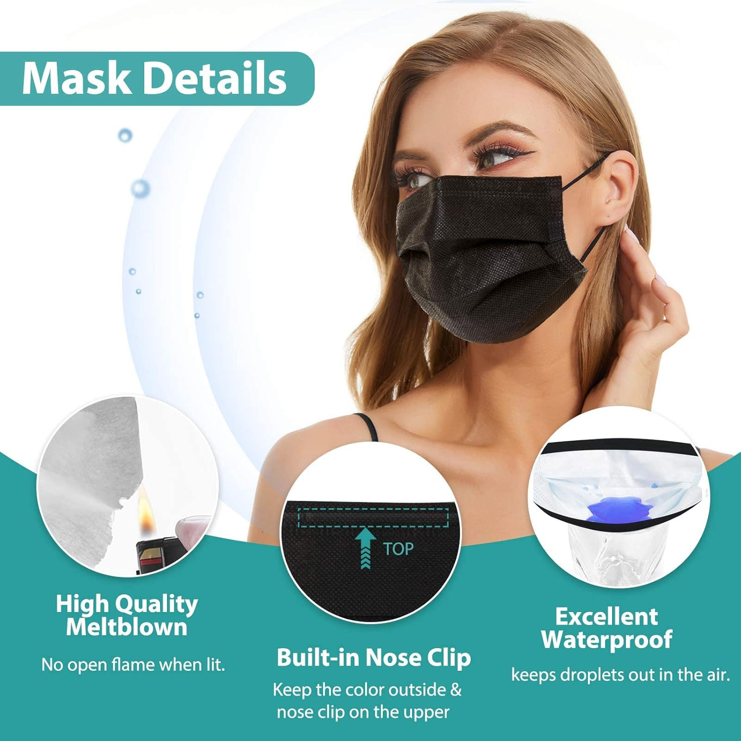 Disposable Mask 4 Layer 2023 Black Mask with White Inside, Breathable Single Use