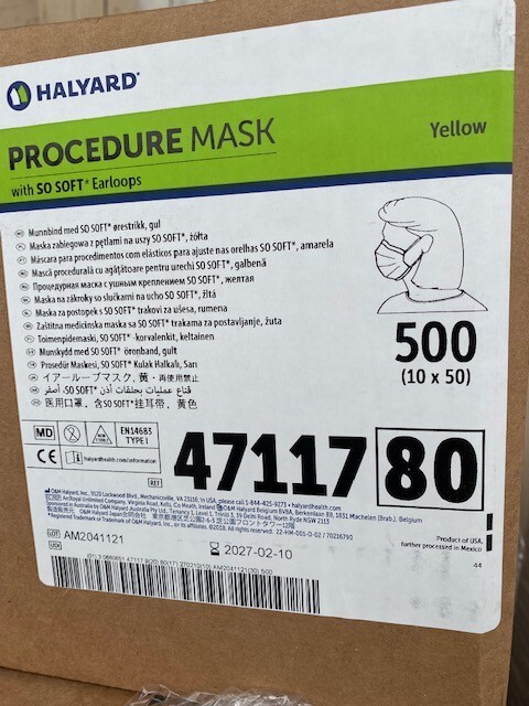 *500-Pieces* Halyard Procedure Face Mask With So Soft Earloop Yellow 47117